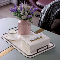 Nordic light luxury style leather tissue paper box creative household living room paper box Restaurant with office pattern