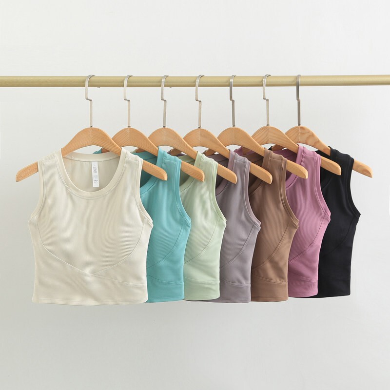 Lulu Style Yoga Vest with Chest Pads, Quick-Dry Sleeveless Fitness Top, Beautiful Back Sports Bra for Women, Shockproof, Summer