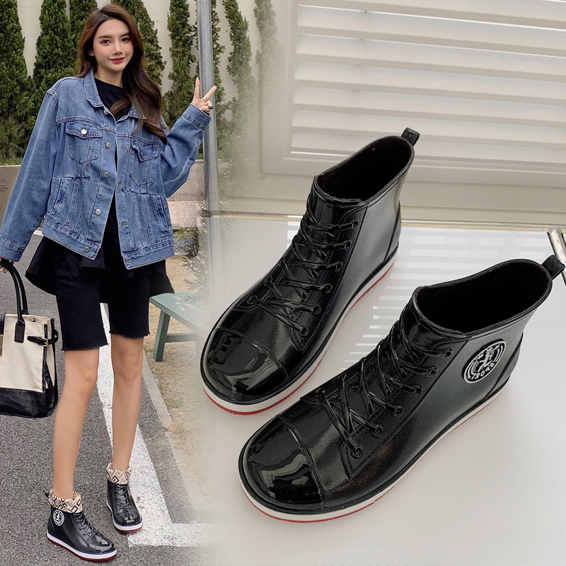 New rain boots women's trend fashion water shoes waterproof warm plus velvet Korean version low-top short tube non-slip rain boots kitchen