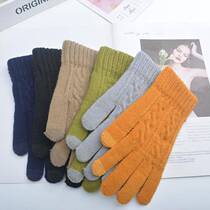 Imitation cashmere touch screen gloves for women in winter jacquard cute split-finger thickened plus velvet student five-finger gloves factory