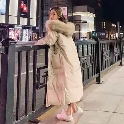Down cotton-padded women's long version over the knee 2020 new Korean version of loose BF Hong Kong wind cotton-padded jacket thick hair collar coat