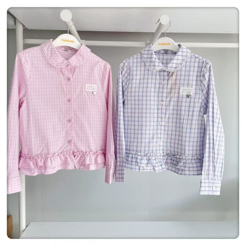 Balabala Girls' Fashionable and Comfortable Shirt, Soft Jacket, Casual Wear, Classic Plaid Shirt 202326102008