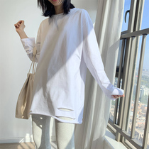 Top womens autumn design sense mid-length white long-sleeved T-shirt womens bottoming shirt womens 2022 autumn new inner wear