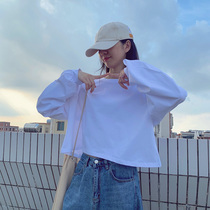 2022 spring high-waisted long-sleeved t-shirt womens short top design sense niche exposed navel loose bottoming shirt trendy spring and autumn