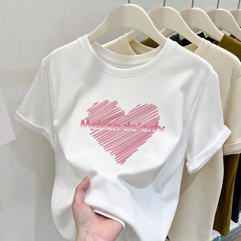 Trendy Brand Heart Short-Sleeve T-Shirt for Women, Summer 2026, New Design, Niche Pure Cotton Slim-Fit Half-Sleeve Top