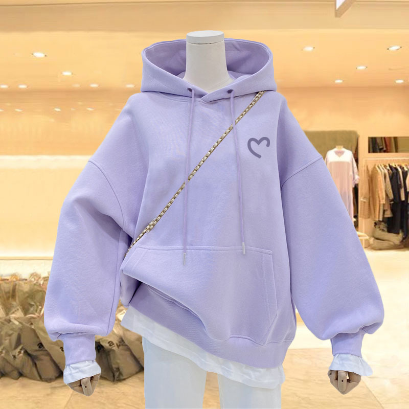 Popular Purple Hooded Sweatshirt for Women 2026 Autumn and Winter New Style, Lazy Mid-Length Design, Covers the Buttocks, Fleece-Lined, Thickened, Loose and Lightweight