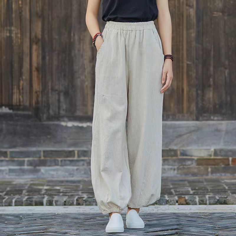 Foreign Trade Export Bargain Summer Cotton and Linen Lantern Pants for Women, Loose Casual Cotton and Linen Mosquito-Proof Unisex Versatile Cropped Pants
