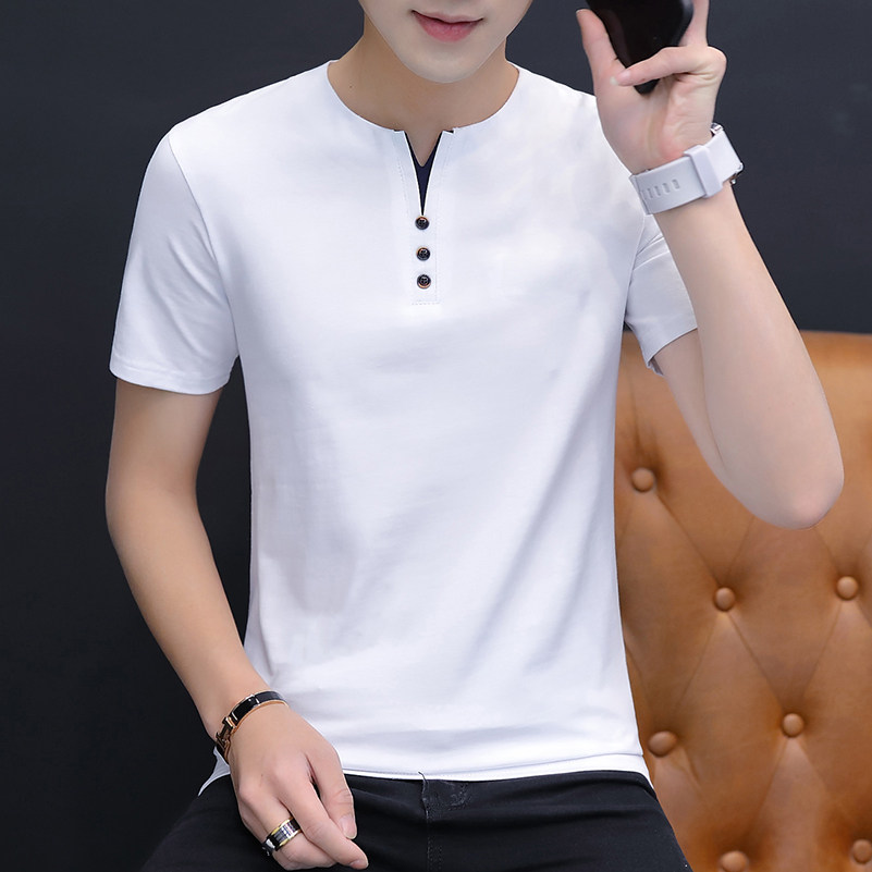Cotton short-sleeved t-shirt men's V-neck summer casual trend top summer 2022 new men's bottoming shirt T-shirt