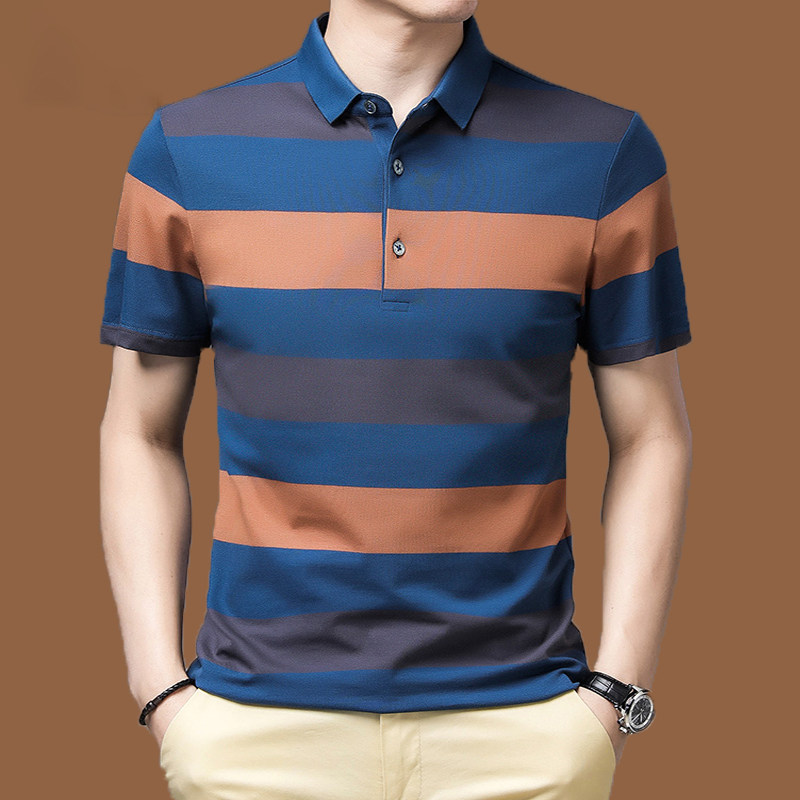 Summer pure cotton POLO shirt man 2022 new striped Rafa Laurenma polo men's T-shirt short sleeve undershirt T-shirt blouses
