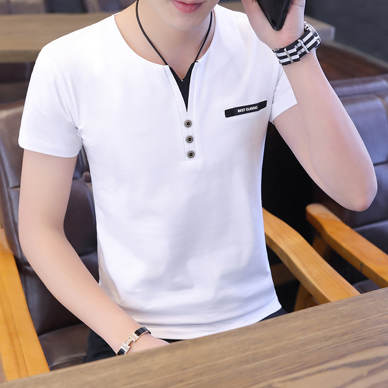 Pure cotton men's short-sleeved t-shirt thin section 2022 new summer V-neck trend inner wear men's bottoming shirt cotton T-shirt