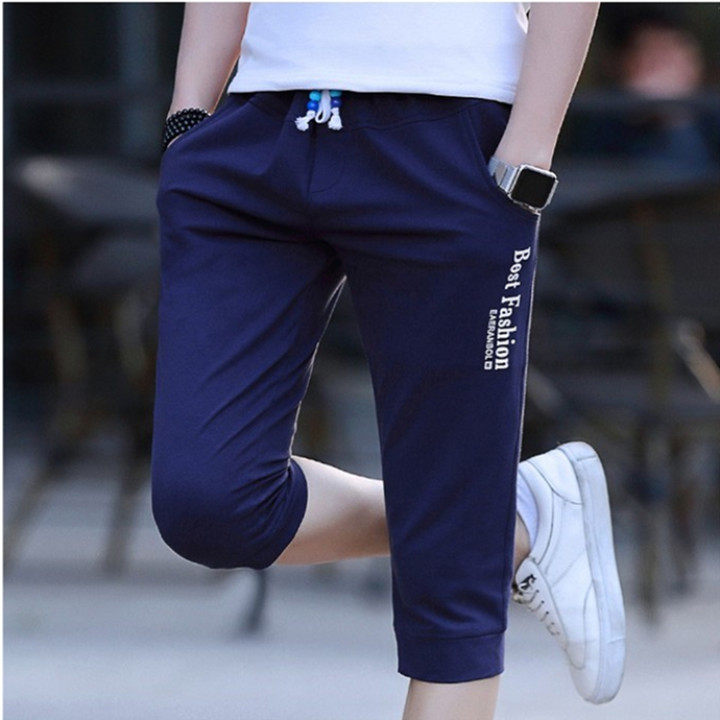Summer cotton cropped pants men's slim thin section 2022 new trend sports 7-point pants elastic casual shorts