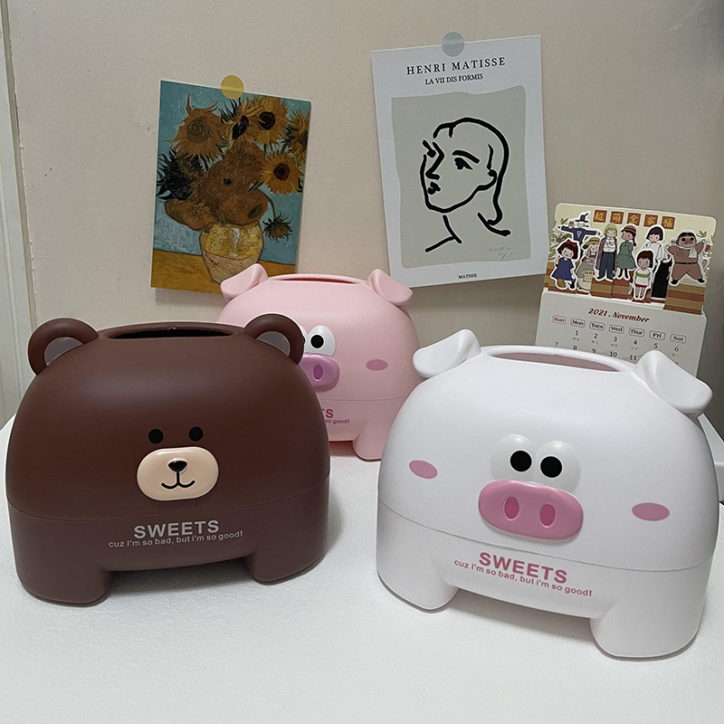 Creative cute pig three-dimensional tissue box pumping paper box toilet roll paper storage box tea table living room desktop plastic box