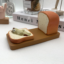 Cute toast cat creative lazy mobile phone holder Japanese desktop small ornaments mobile phone holder ins resin gift