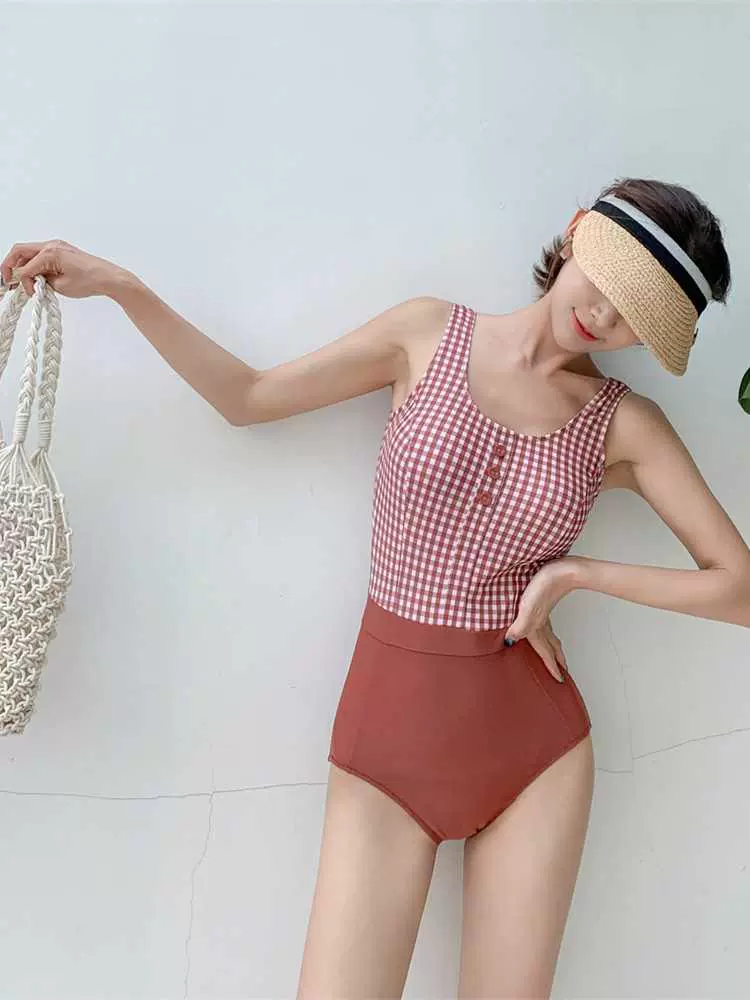 . trong phong cách retro kẻ sọc một mảnh sexy bảo thủ bikini cỡ ngực gom lại để che bụng là áo tắm suối nước nóng mỏng - Bộ đồ bơi One Piece