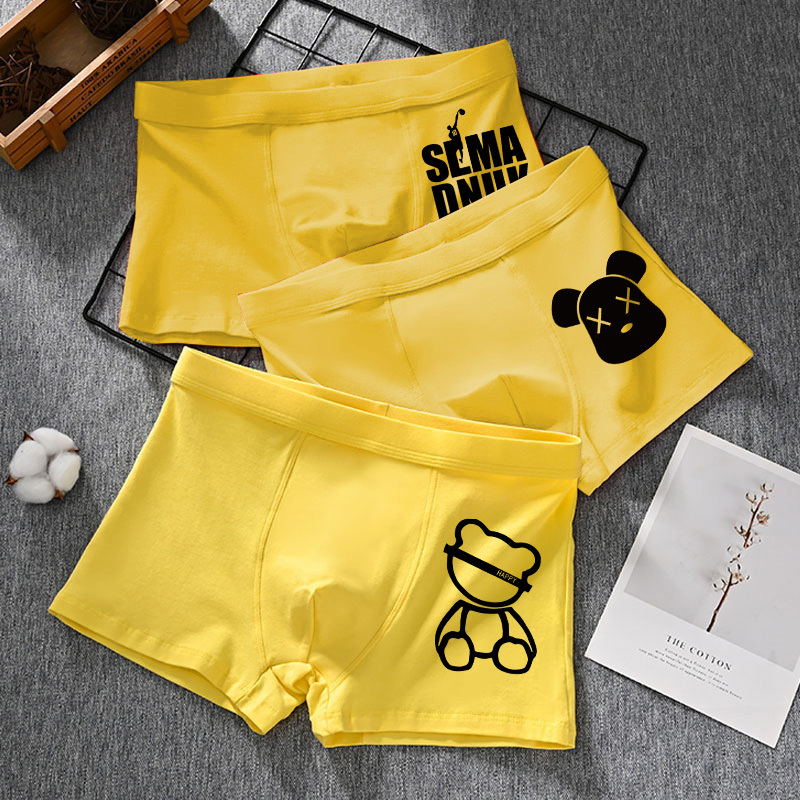 Yellow Cotton Men's Boxer Briefs Trendy and Breathable Men's Underwear