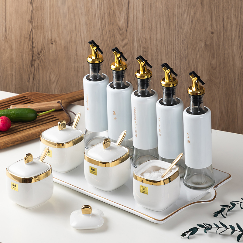 Cherry blossom Qi Seasoning Bottle Jar Kitchen Seasoning oil salt sauce Vinegar Complete Set of Home Combined Salt Jar Ceramic Jars