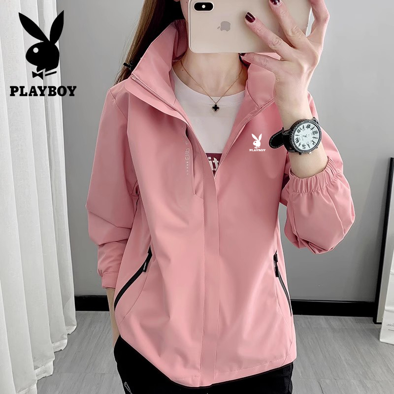 Playboy Early Spring Outdoor Thin Windbreaker Jacket for Women, Single-Layer Mesh Lining, Breathable Men's Hiking Jacket