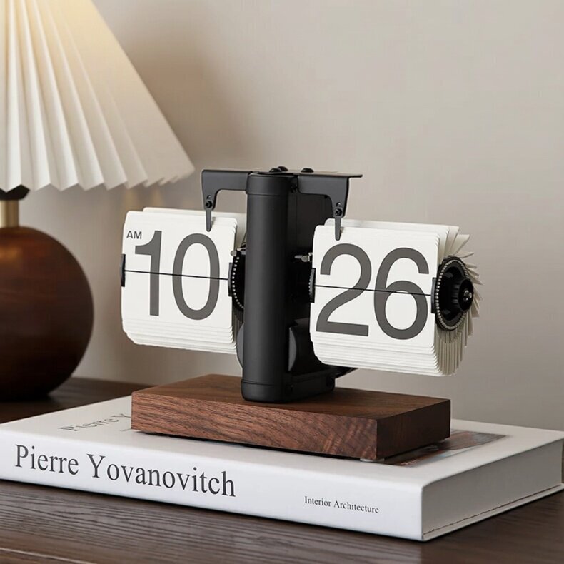 Creative Automatic Page-Turning Clock Desktop Ornament Retro Mechanical Clock Tabletop Digital Clock Living Room Decoration Gift