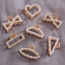 Korean metal Pearl Rhinestone grab clip temperament Net red back of the head clip female hairclip Joker hair ornament