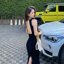 Lin Guanguan sexy backless dress with hip skirt slim fit and slim V-neck suspender skirt female spring and summer 2022