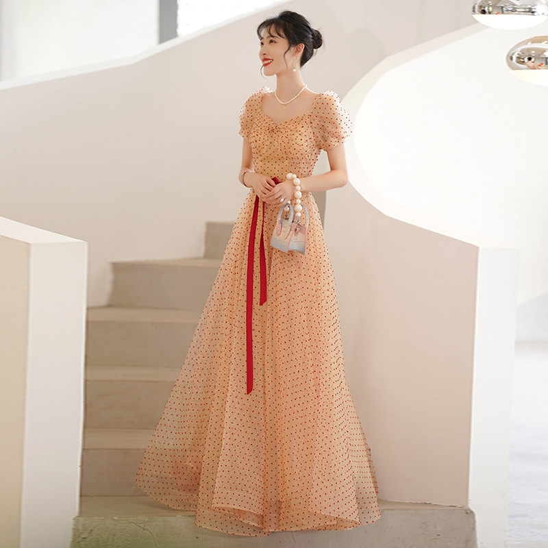 One-shoulder evening dress 2022 new banquet temperament high-end niche light luxury long version art examination vocal dress skirt female