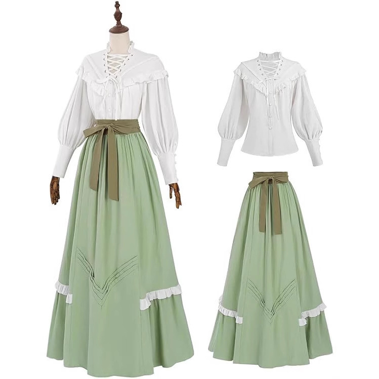 Women's Victorian Dress Costume 2 Piece Set Medieval Renaissance Dress