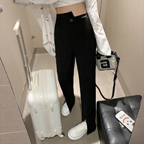 Pear-shaped stature pants large size black open fork western dress pants female summer thin and fat younger sister mm pituitary pants with slim fit