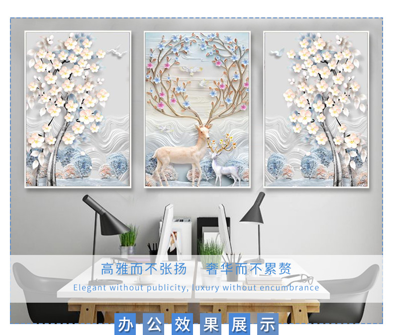 5d kim cương sơn phòng ngủ phòng khách đầy kim cương dán kim cương thêu 2019 mới rhinestone chéo nai sừng tấm khâu bộ ba tài sản - Công cụ & phụ kiện Cross-stitch tranh thêu chữ thập hoa sen