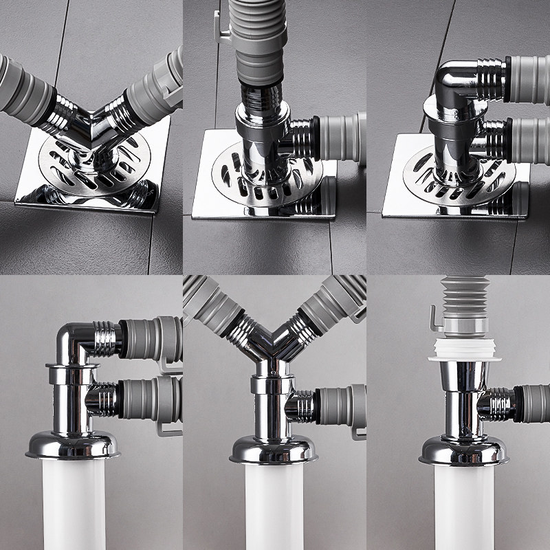 Double washing machine basin downpipe drainage three-way floor drain joint two-in-one waterway deodorant anti-overflow joint