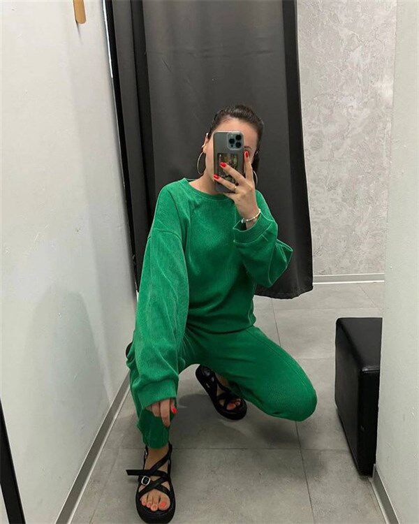 Стильные костюмы long fleece jacket beam feet pants suit women 2-p sportswear