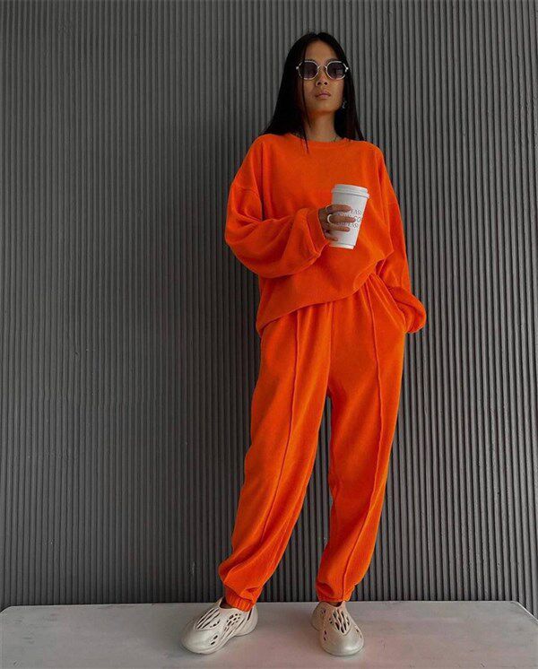 Стильные костюмы long fleece jacket beam feet pants suit women 2-p sportswear