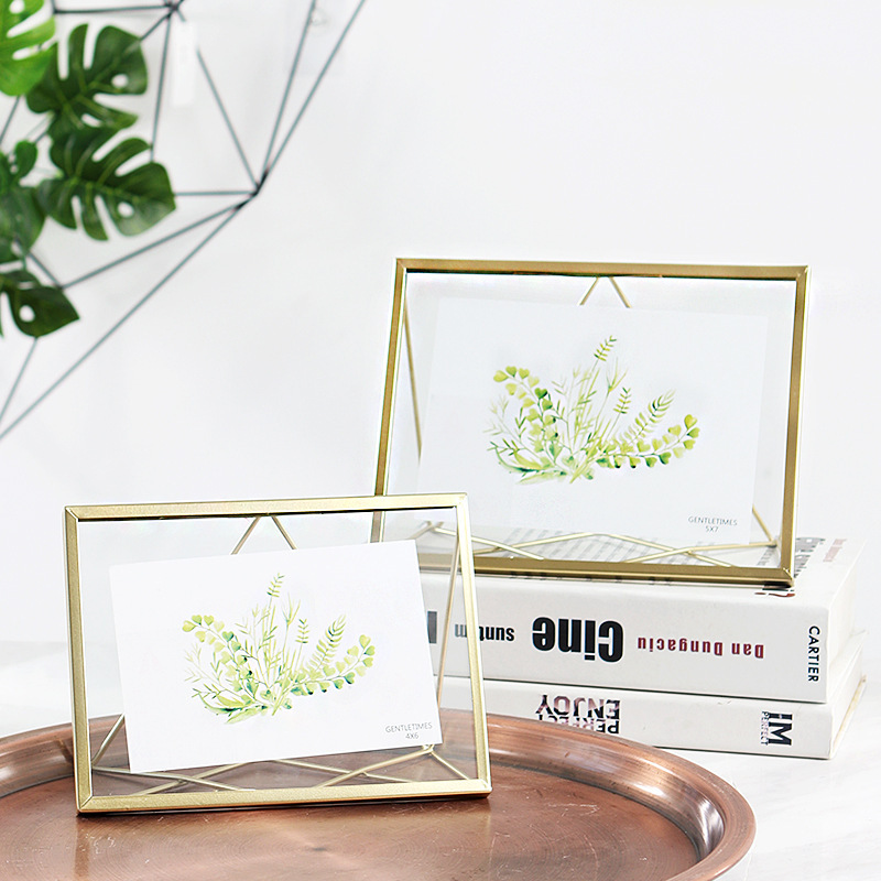 Spot geometric picture frame creative photo studio album small photo frame table dry flower rectangular specimen metal photo frame