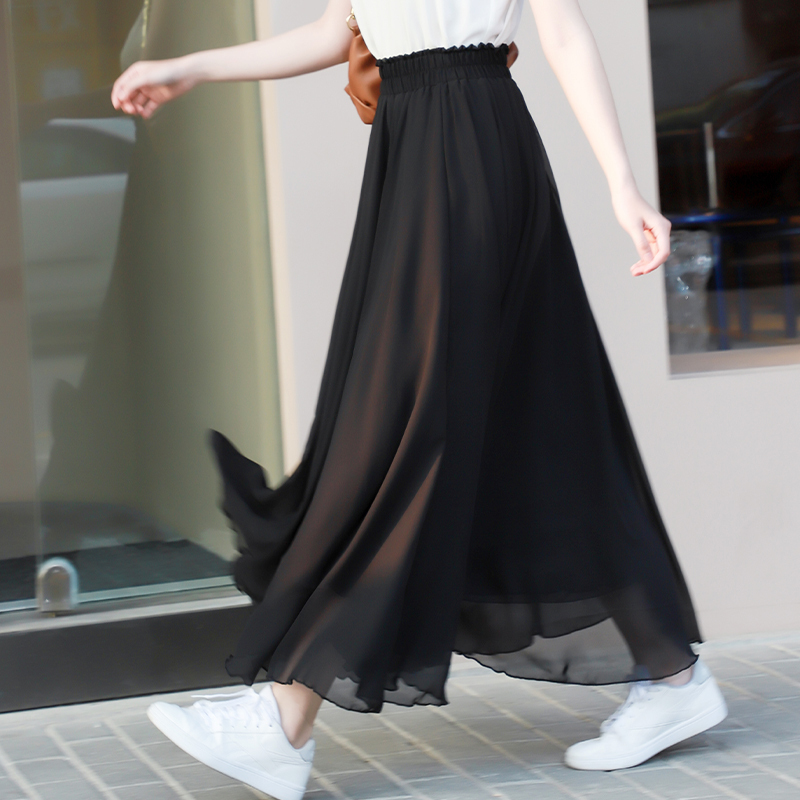 Black Long A-Line Skirt That Reaches the Ankles, 2026 New Style Women's Summer Chiffon Skirt, Slimming Long Skirt