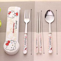 Childrens cutlery goes out to carry portable chopsticks spoon suit foldable box for elementary school students with three sets of fork