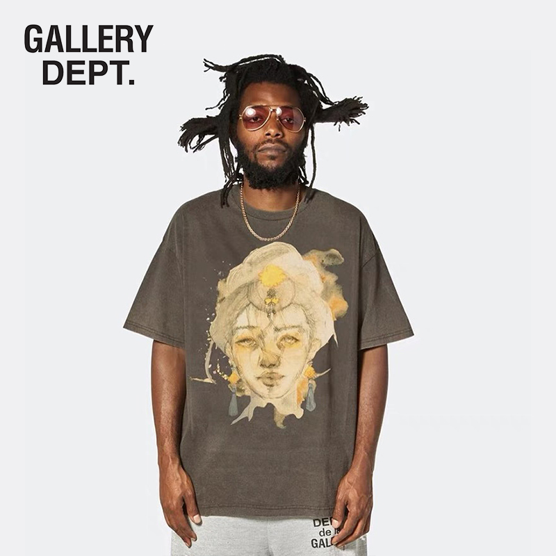 Gallery Dept saint goddess portrait sketch short-sleeved American tide brand retro old men's and women's T-shirts