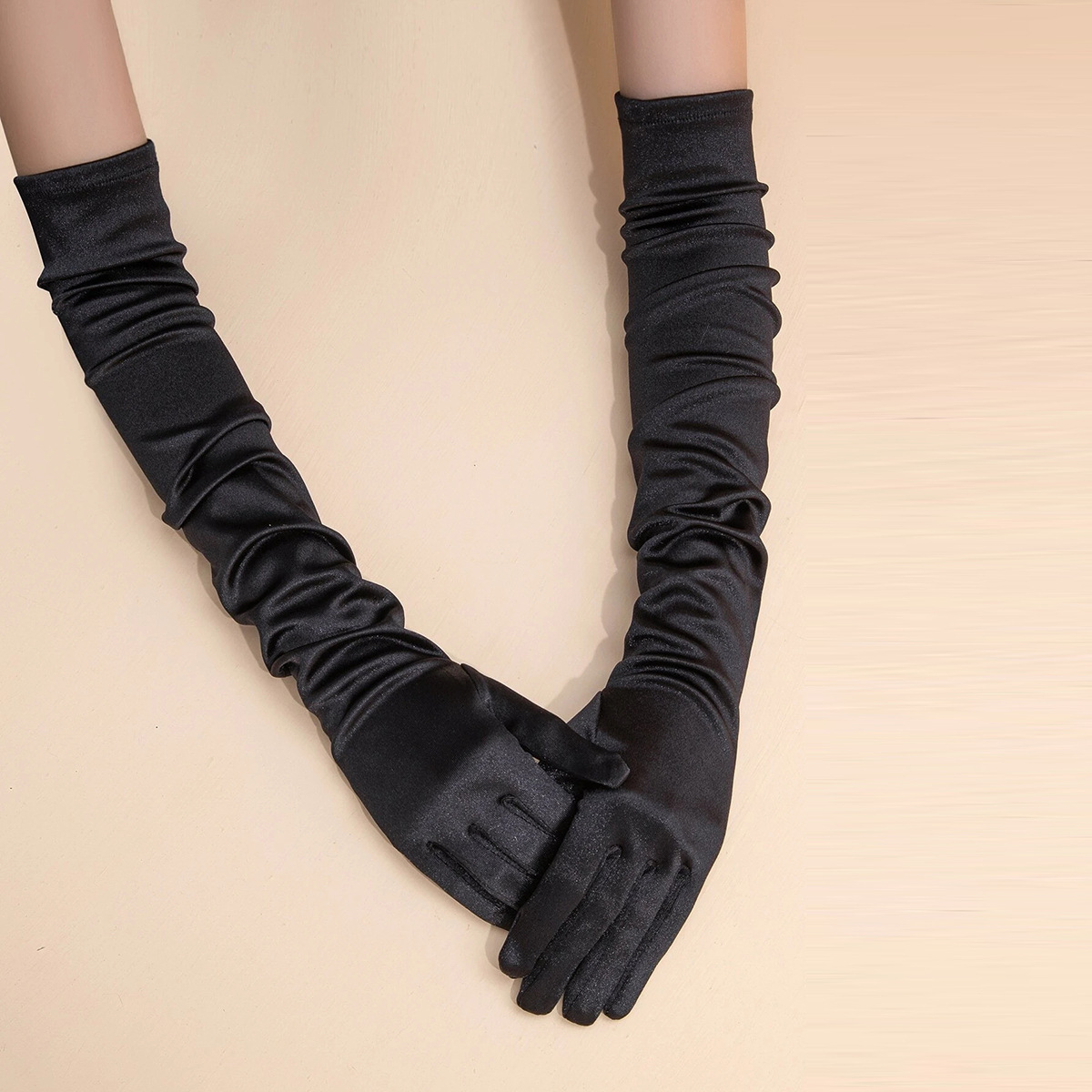 Gown Black Gloves Retro Heben Wind Thin Long Sleeves Lady Satin Top Feel Accessories Wedding Dresses Qipao Chunqiu-Taobao