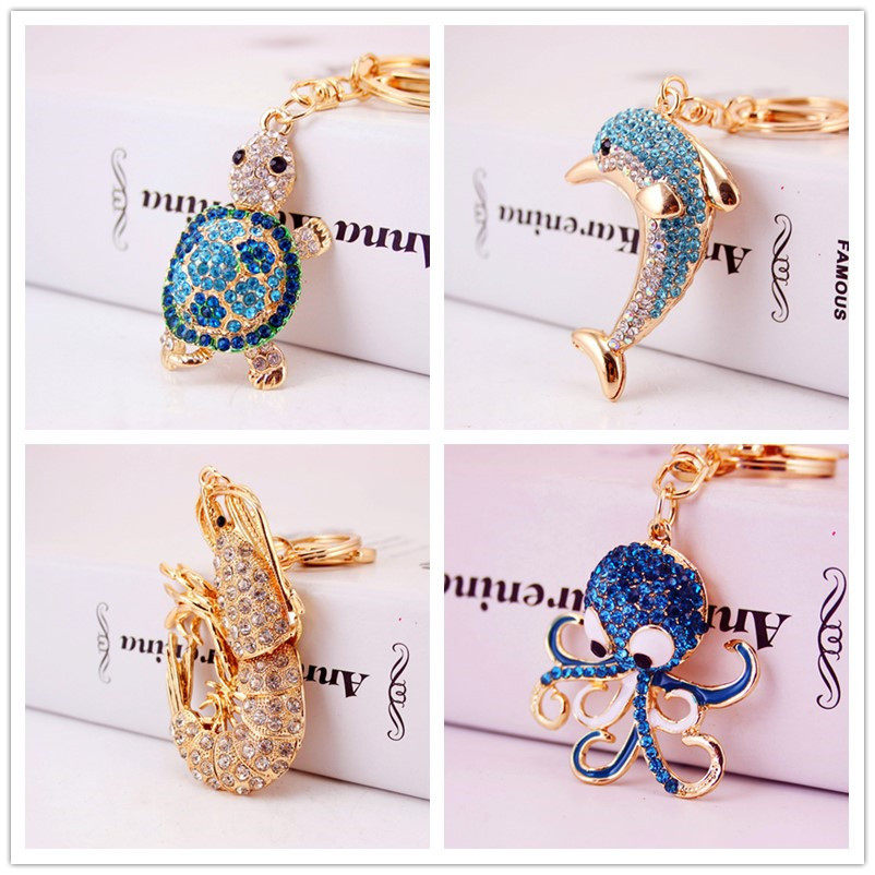 Turtle key chain pendant cute diamond-encrusted shrimp bag jewelry activity small gift Children's Day metal animal - Taobao