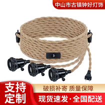 Cross-border retro hemp rope twist lamp head line single head 3 heads in series one to three light string E26 E27 screw lamp