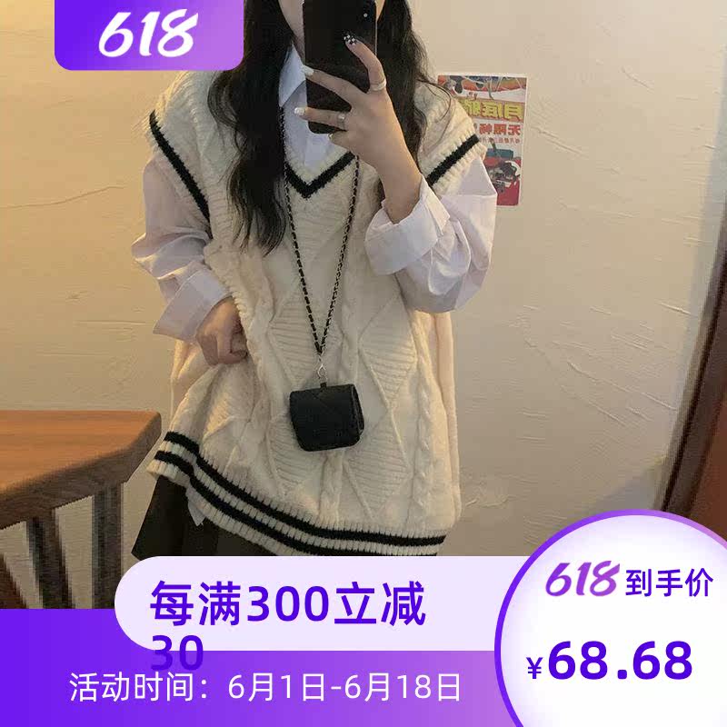 Single piece suit 2022 Spring and autumn new Korean version Long sleeves Shirt Academy Wind V collar knit sweaters Machia women's wave