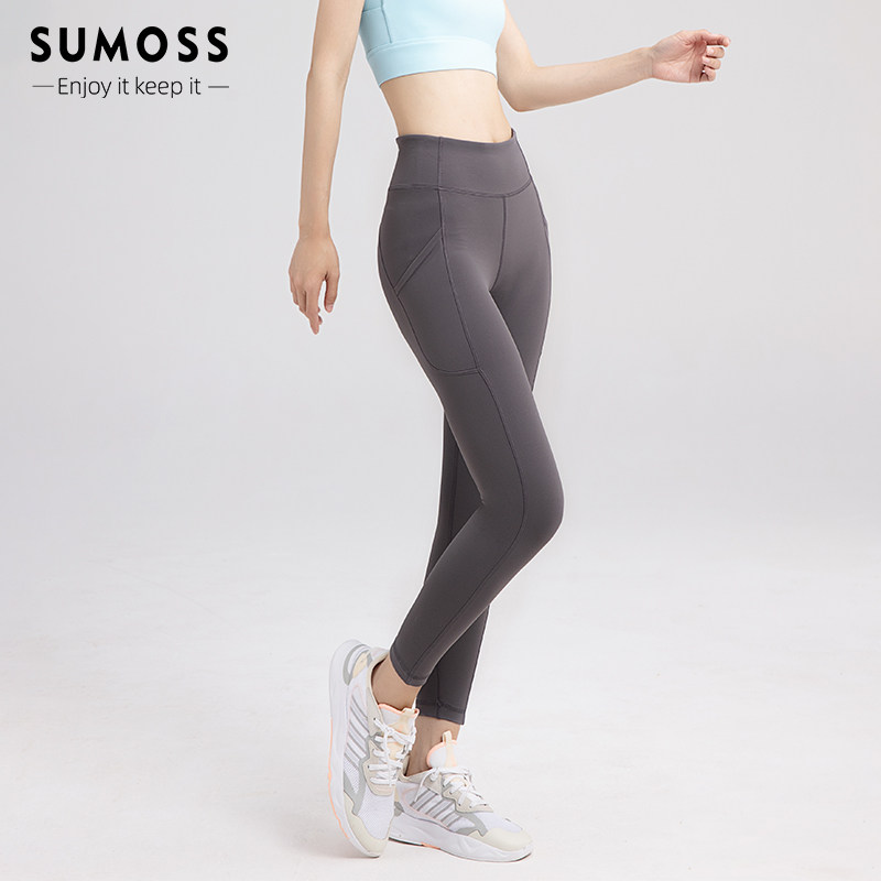 SUMOSS high-waisted hip-lifting yoga pants spring and summer thin section anti-rolling naked sports fitness pants elastic quick-drying and slim