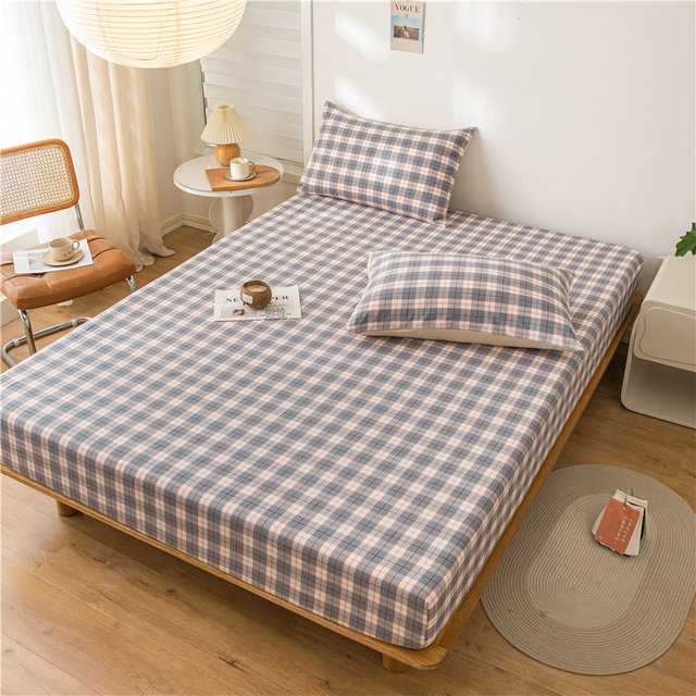 ແຜ່ນ Fitted ດຽວສິ້ນ 2023 ຝ້າຍບໍລິສຸດໃຫມ່ລ້າງຜ້າຝ້າຍ mattress protector all-inclusive plaid sheet set fitted sheet cover