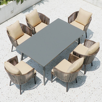 Outdoor table and chairs outdoor swinging rattan chair Balcony Casual Chair Patio Open-air Garden Nordic Rattan table and chairs umbrella Three sets
