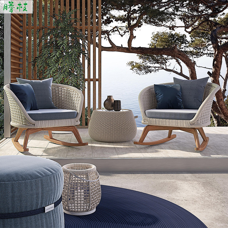 Rocking Chair Recliner Adult Balcony Leisure Chair Outdoor Rattan Lazy Chair Solid Wood Courtyard Sofa Net Celebrity Rocking Chair