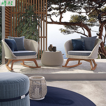 Rocking chair Lying Chair Adult Balcony Casual Chair Outdoor Rattan chair Lazy Chair Solid Wood Patio Sofa Mesh Red Rocking Chair