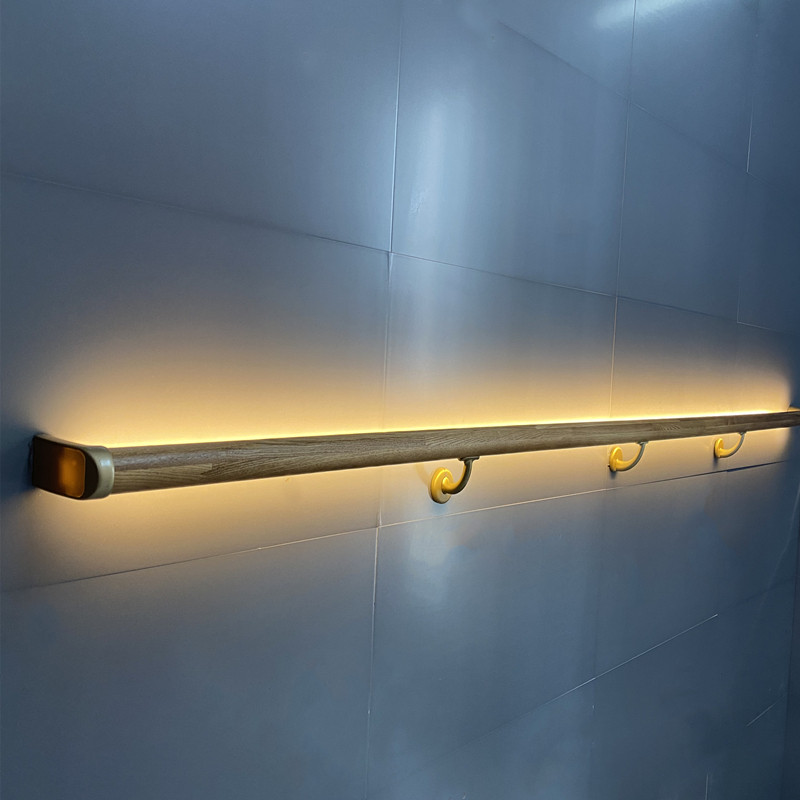 LED human body induction Japanese-style custom solid wood lamp with handrail stairs old man leaning against the wall corridor aisle non-slip handle