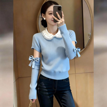 Korean-Style Youthful and Luxurious Gentle Blue Knit Sweater for Women, 2026 Spring New Fashion Age-Reducing Exquisite Top