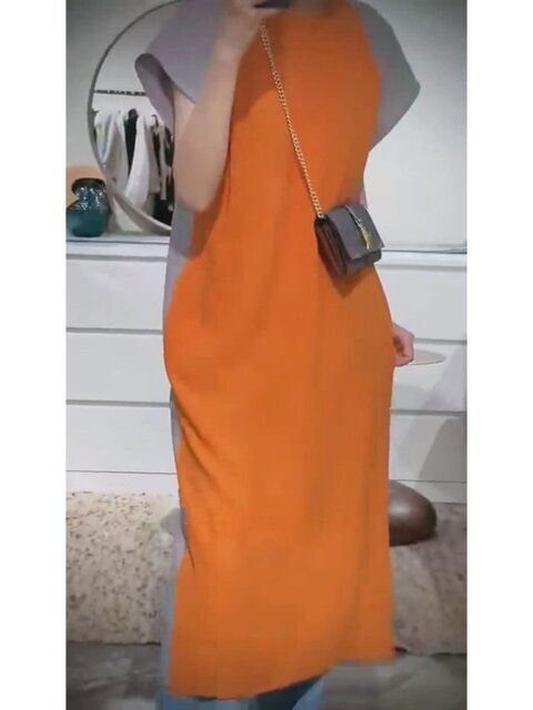 European-Style Design, Niche Patchwork, Slimming, Loose-Fitting, Covering the Body, Color-Blocking, 2025 Summer Retro Dress, Unique