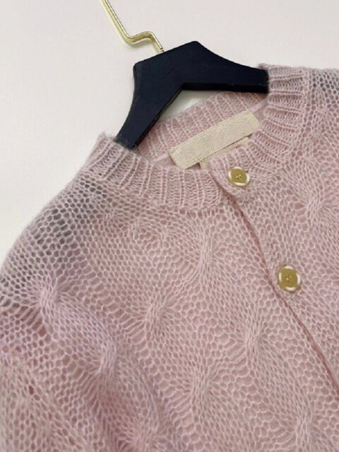 Gentle Little Fragrant Style Fufu Design French Chic Super Nice Pink Knitted Cardigan Sweater Inner Wear for Women