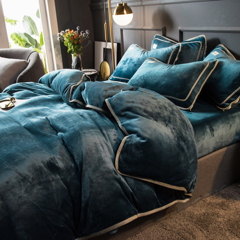 False velvet milk velvet solid color bound quilt cover double-sided thickened plus velvet coral fleece flannel winter warm quilt cover