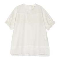 (Frost Flower Embroidery) puretea tea silk cotton new Chinese style shirt womens hollow lace 2024 summer new style